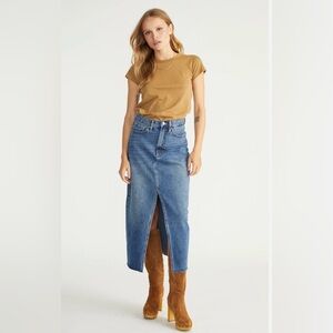 DRIFTWOOD Sarah Light Wash Denim Skirt with Front Slit, Medium